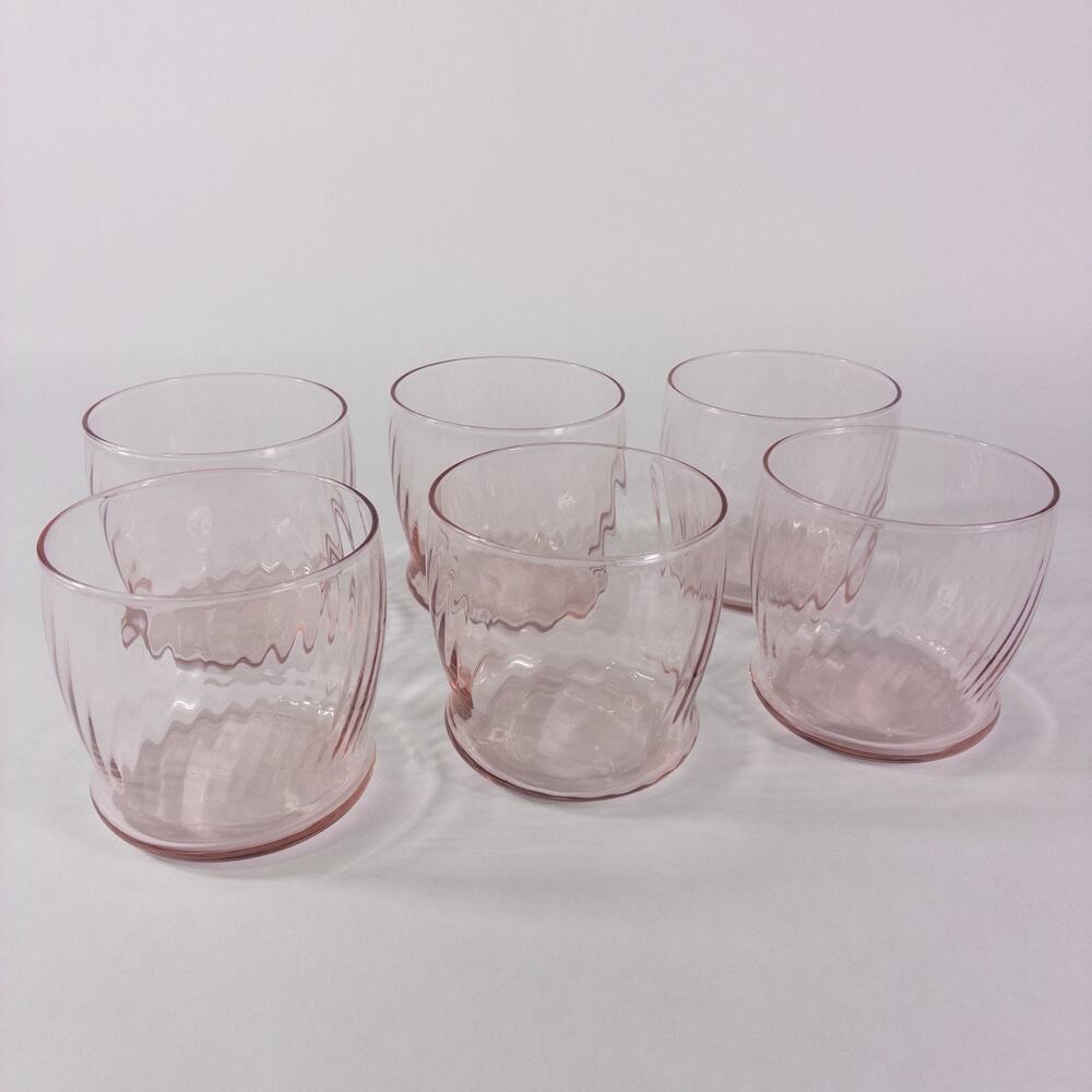 Vintage 6 Piece Wheaton Glass Co Swirl Optic Juice Cups Tumblers Symphony Pink